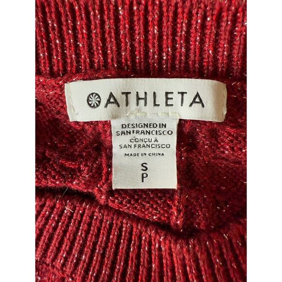 Athleta Crossroads Crew Merino Wool Blend Sweater Red Metallic Womens Size S - Picture 6 of 6